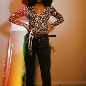 Cheetah print wrap around shirt